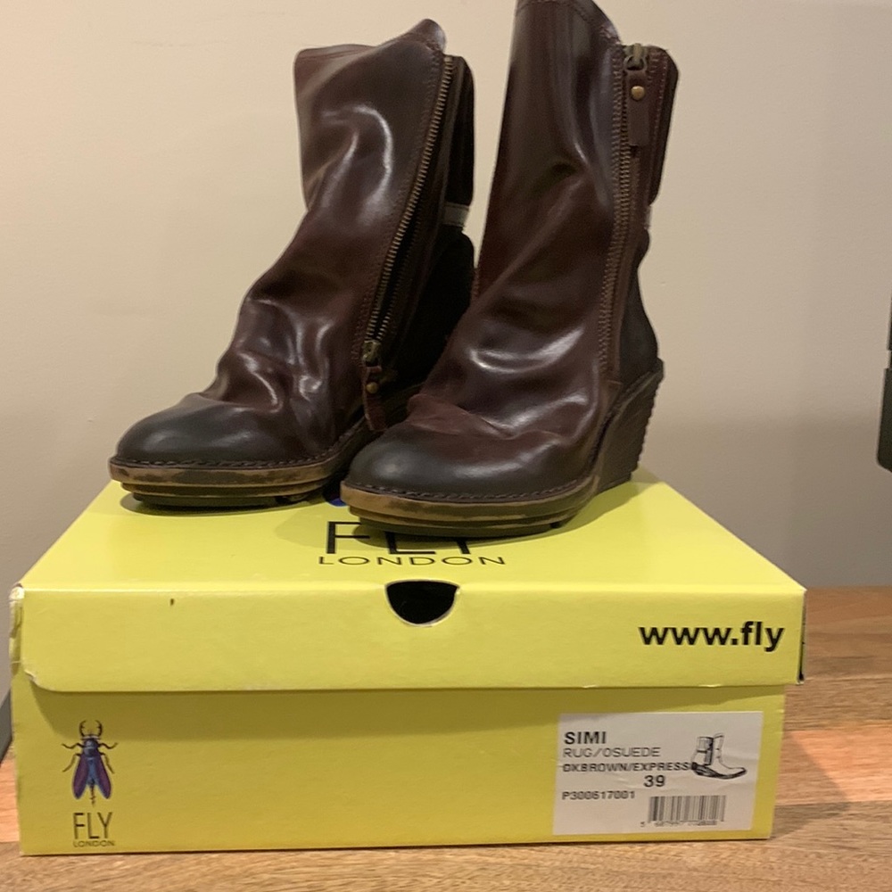 Fly London Simi - wedge boot - EU 39 - dark brown leather and suede